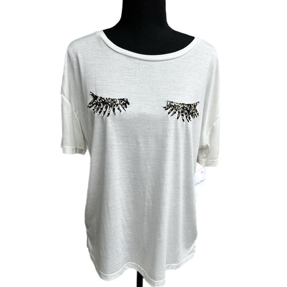 Ellison Bedazzled Eyelash Top White - Picture 4 of 11